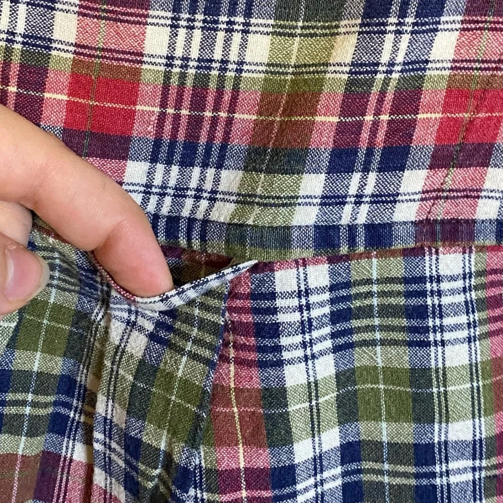 Vintage Red Sky Mens Large Short Sleeve Button Down Shirt Plaid‎ Cotton Red Y2K